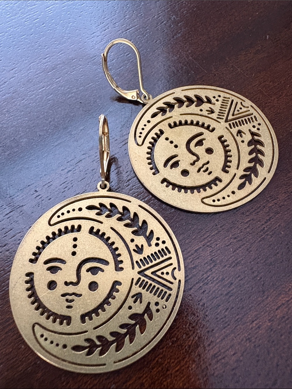 Gold Sun & Moon Cutout Drop Earrings